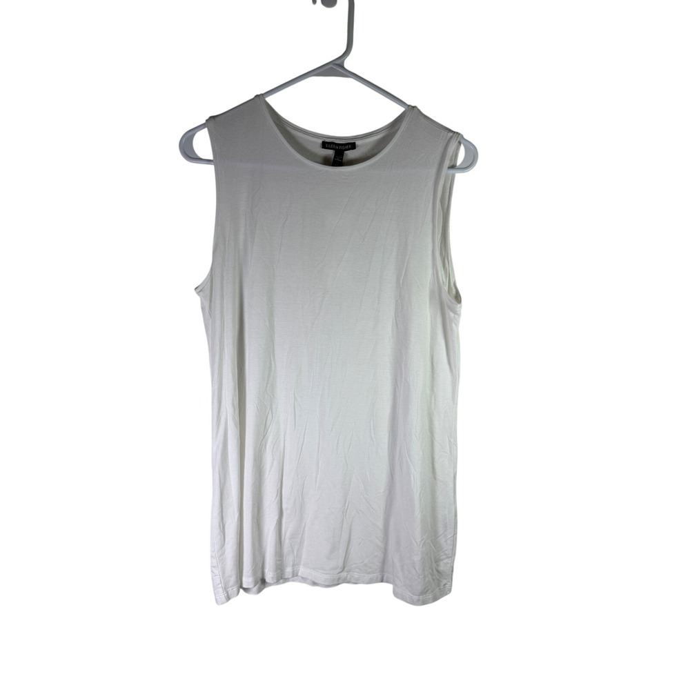 Eileen Fisher White Crew Neck Long Tank Top Tencel Lyocell Womens S